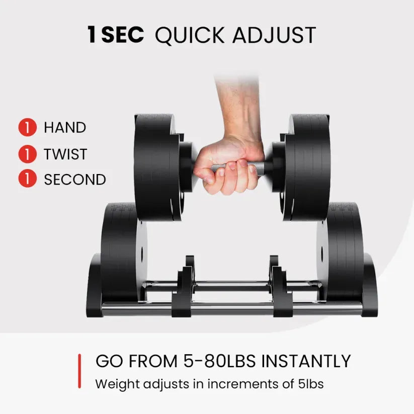 Smart Adjustable Dumbbells 5-80LB | Digital Control for Flexible Workouts (Set of 2)